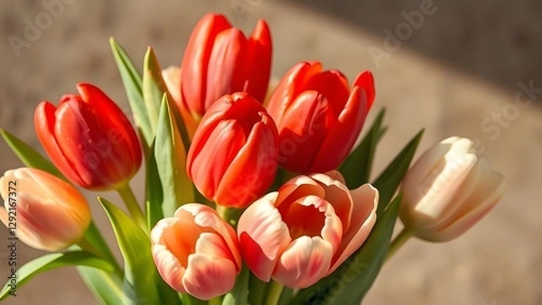 Fototapeta Captivating Tulip Bouquet in Soft Daylight with High Contrast Drama