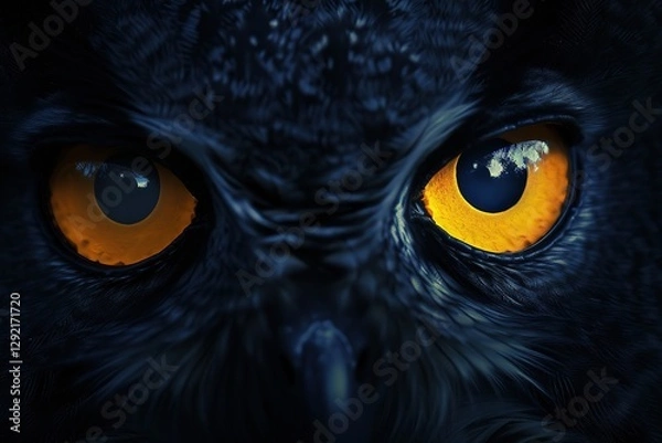 Fototapeta Owl with big yellow eyes. Close-up, Ai Generated