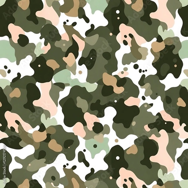 Fototapeta Camouflage Pattern: An eye-catching camouflage pattern, a seamless and versatile design blending shades of green, brown, and beige in an artistic, irregular pattern.