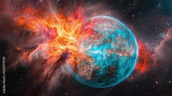 Fototapeta Fiery Nebula & Celestial Orb