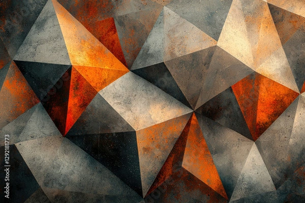 Obraz Abstract geometric pattern with grey, orange, and dark tones creating a textured, three-dimensional effect.