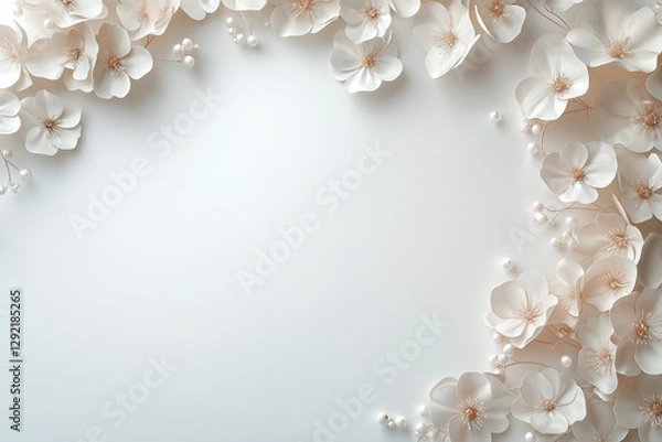 Fototapeta Minimalist floral composition with intricate white blossoms and soft shadows. The elegant arrangement highlights purity and style, ideal for wedding or fashion themes.