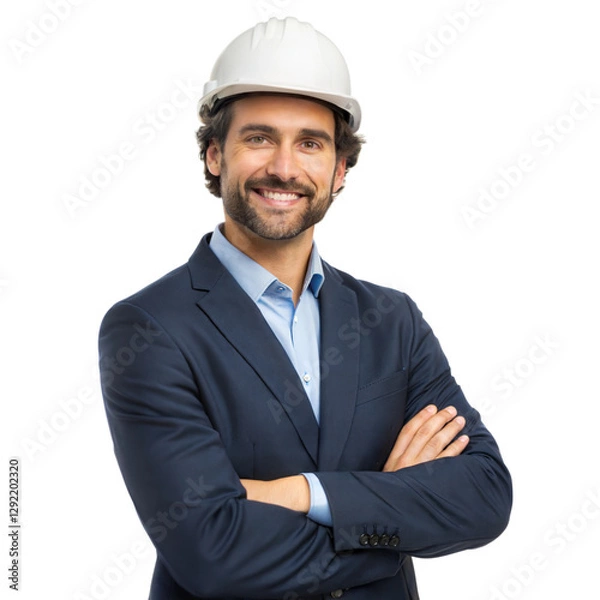 Fototapeta Construction professional smiling confidently studio background portrait photography, isolated on white or transparent background