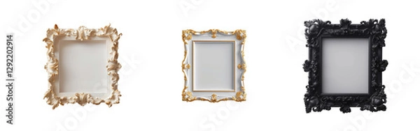 Fototapeta Ornate picture frames in various styles and colors displayed in a neat aligned row arrangement