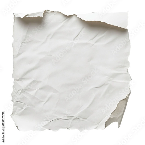 Obraz Crumpled white paper isolated on Transparent background with clipping path for design and creative projects, Paper isolated on PNG background with clipping path.