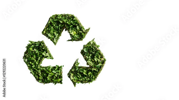 Fototapeta Recycling symbol made of green leaves promoting environmental awareness and sustainable practices with transparent background