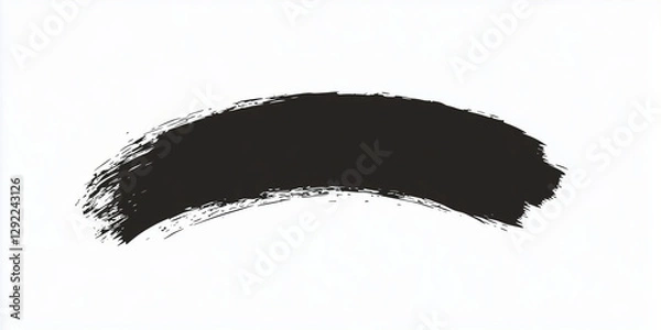 Fototapeta Dry brushstroke of black paint, simple ink mark on white background