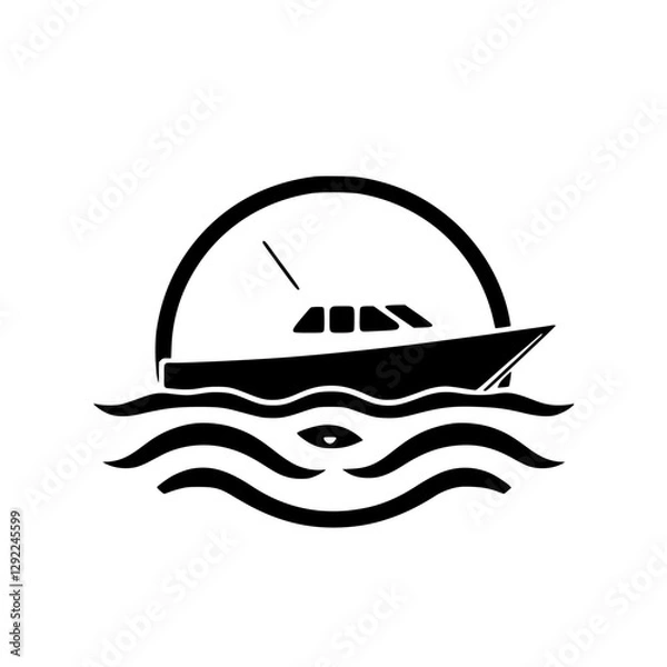 Fototapeta A Minimalist Black and White Illustration of Boat with a Sail and eye