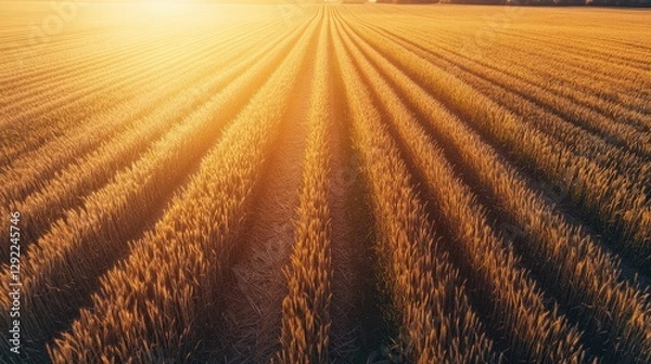 Fototapeta Mesmerizing Aerial View of Golden Wheat Field in Morning Light