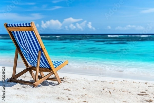 Fototapeta It's time to unwind, the alarm clock lying on a deck chair by the beach