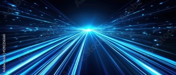 Fototapeta Abstract blue light trails converging to a central point, representing high speed data transfer and futuristic technology Concept of innovation, connection, and digital transformation