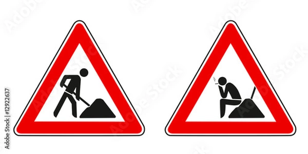 Obraz Baustellenschild, Arbeit und Pause