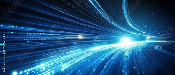 Fototapeta Abstract blue light trails background depicting high speed data transfer and futuristic technology concept