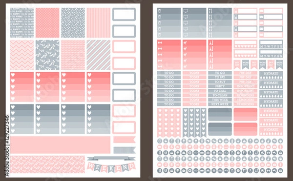 Obraz Grey and pink vector printable stickers for planner
