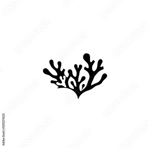 Obraz Bold Silhouetted Coral Reef, Monochrome Seaweed-Like Seaflora on White Background.