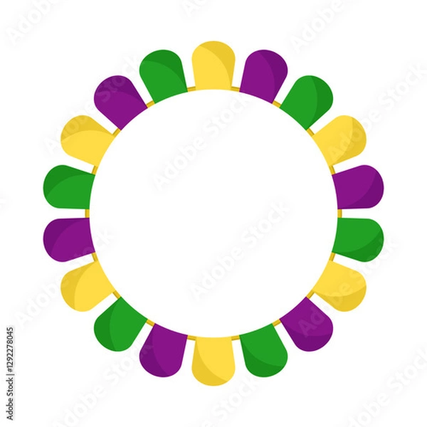 Fototapeta Vector Mardi Gras circle garland frame. Purple, green and yellow flags in circles with empty space on white