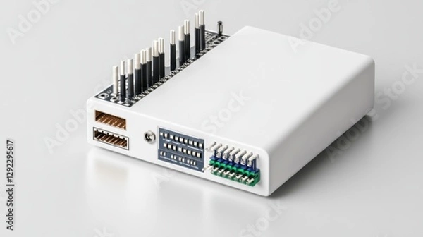 Fototapeta Modern Electronic Device with Connectors and Circuit Board for Technology and Innovation Projects