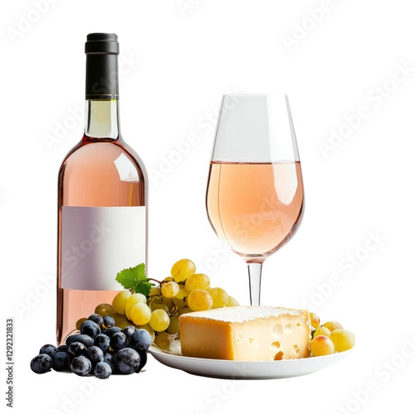 Fototapeta red wine and cheese, white background