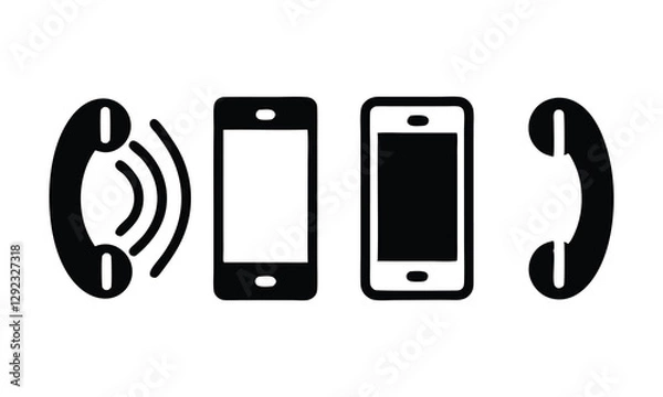 Fototapeta "Set of Black Phone Icons – Minimalist Telephone and Smartphone Silhouettes for Communication and Mobile Technology"