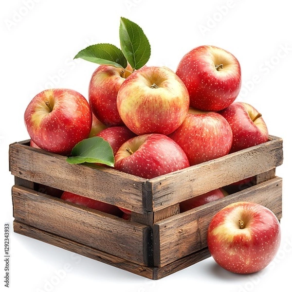 Obraz A pile apples in wooden containers, showcasing the fresh and vibrant color the fruit The apples are isolated on white background