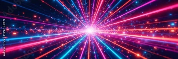 Fototapeta Radial abstract holographic spectrum with neon explosion lines in vibrant colors, futuristic, colorful