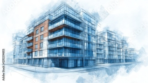Obraz Apartment Building Blueprint Sketch Architecture Design