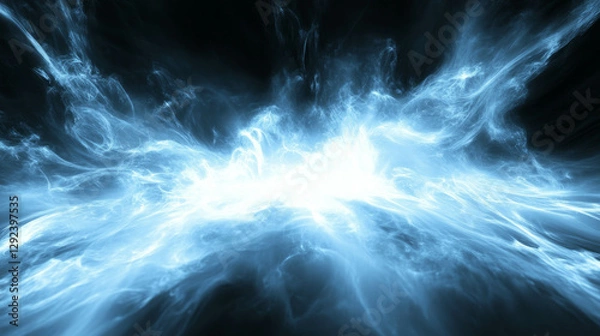 Fototapeta Ethereal white light burst in abstract blue cloud formation