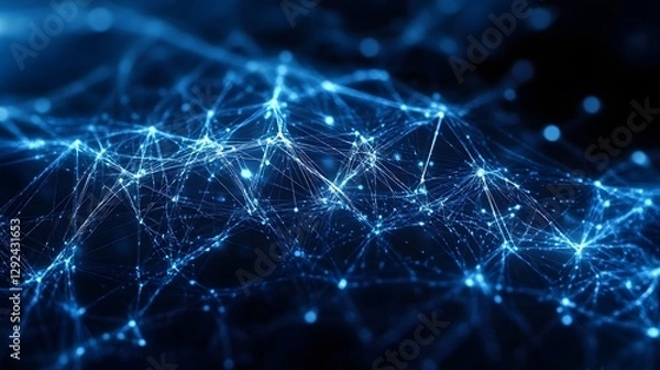 Fototapeta Blue Digital Network Background with Glowing Connections and Futuristic Lines Creating a High-Tech Data Visualization.
