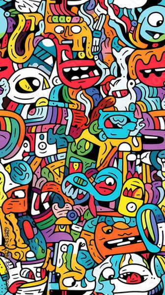 Obraz stunning doodle mania graffiti pattern geometric shapes design poster background