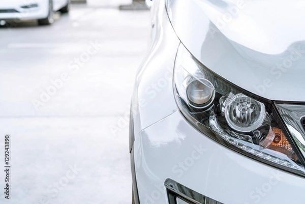 Obraz modern and elegant white car - Closeup of car headlight with copy space
