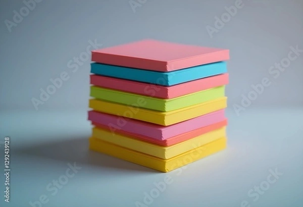 Fototapeta A stack of colorful sticky notes neatly arranged. Vibrant hues stand out against a clean background. Simple and organized, ideal for office, study, or productivity themes.