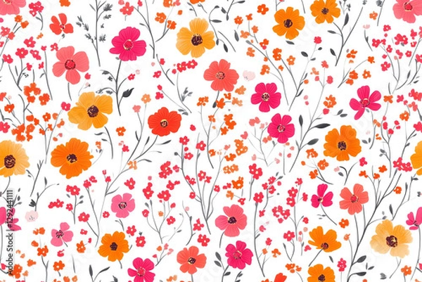 Fototapeta Spring Floral Pattern on White/白背景の春の花柄