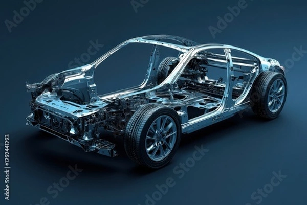 Obraz Car frame chassis architecture on a blue background display
