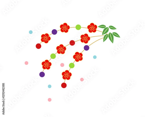 Fototapeta シンプルでカラフルな餅花飾り（繭玉飾り）のイラスト