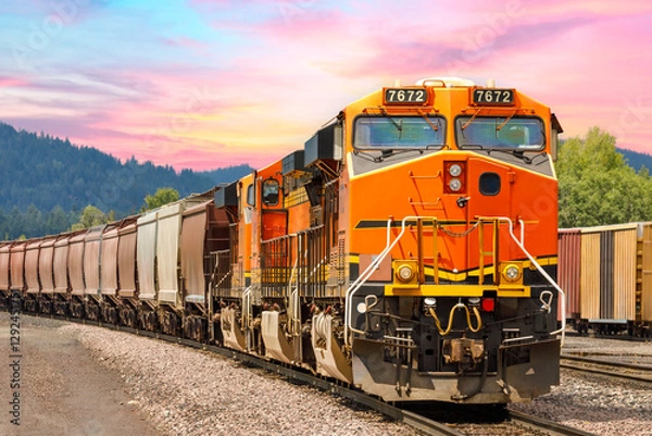 Obraz freight train operating in northwest Montana close to Whitefish