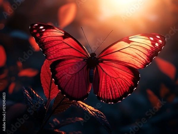 Obraz Red butterfly sunset forest