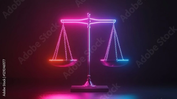 Fototapeta Illuminated justice scale conceptual art digital creation dark background