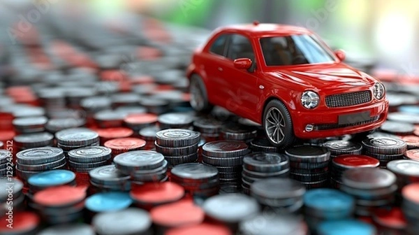 Obraz Red car on coins, finance, cost