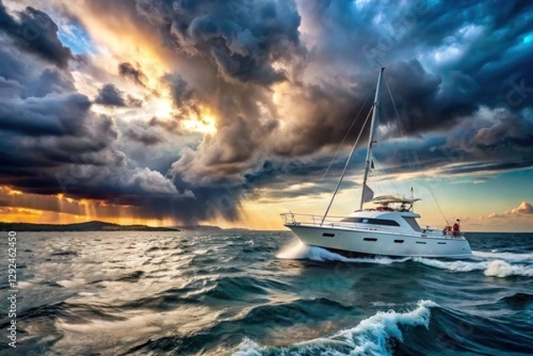 Obraz Boat Braving a Stormy Sea. Generative AI