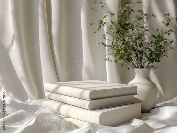 Fototapeta Minimalist White Book with Bookmark in Soft Lighting