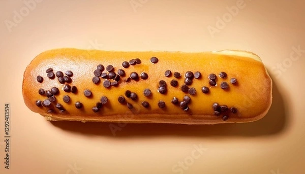 Fototapeta Long John Vanilla Donut with Chocolate Sprinkles on Cream Background Isolated