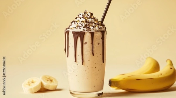 Fototapeta Chocolate Drizzled Banana Smoothie with Sprinkles
