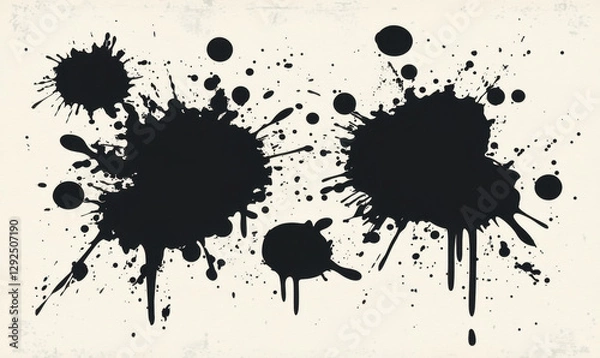 Fototapeta Black ink splatter on textured background creates grunge effect, perfect for artistic designs. This illustration adds bold touch to various creative projects