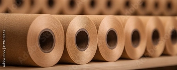 Fototapeta Rolls of paper or fabric are neatly arranged on shelves