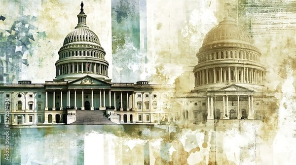 Fototapeta United states capitol building in a stylized artistic rendering