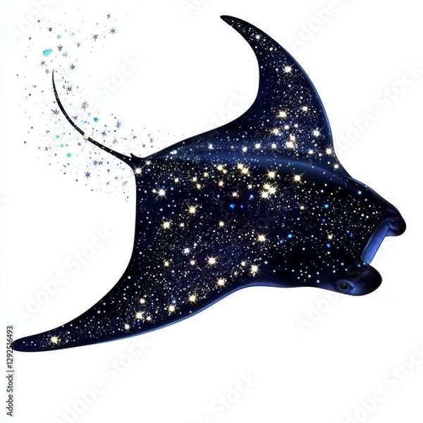 Obraz Ethereal Manta Ray with Cosmic Stars and Sparkling Galaxy Background in Vibrant Colors for Artistic and Fantasy Themes