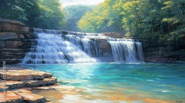 Obraz Serene Waterfall in Lush Forest Landscape