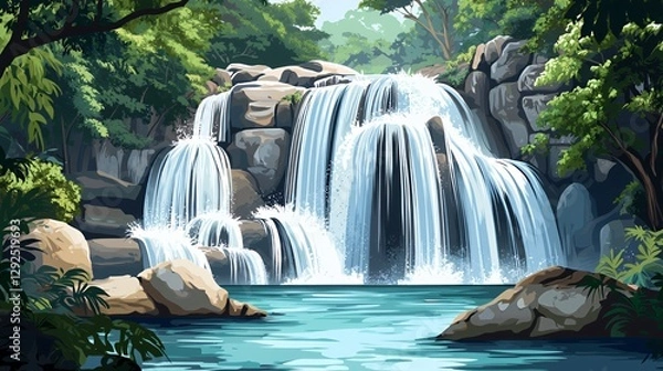 Obraz Serene Waterfall in Lush Green Forest