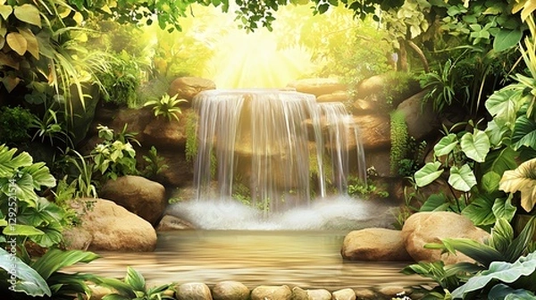 Obraz Serene Waterfall in Lush Tropical Forest