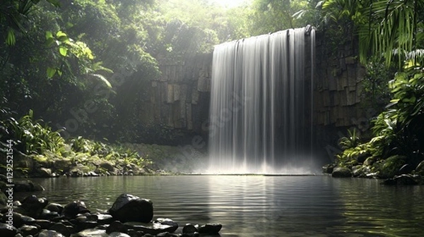 Obraz Serene Waterfall in Lush Tropical Forest